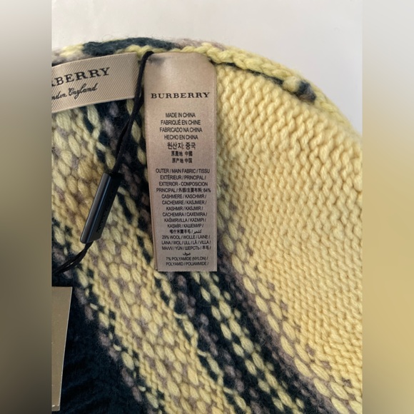 NWT BURBERRY FAIR ISLE BEANIE HAT CASHMERE / WOOL - GREEN / CREAM / TAN - Picture 7 of 11